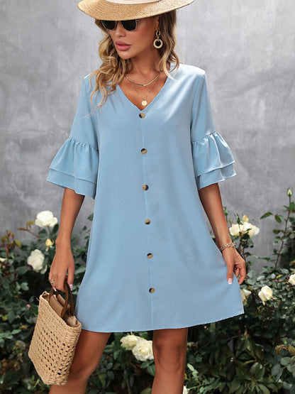 Ruffled V-Neck Mini Dress