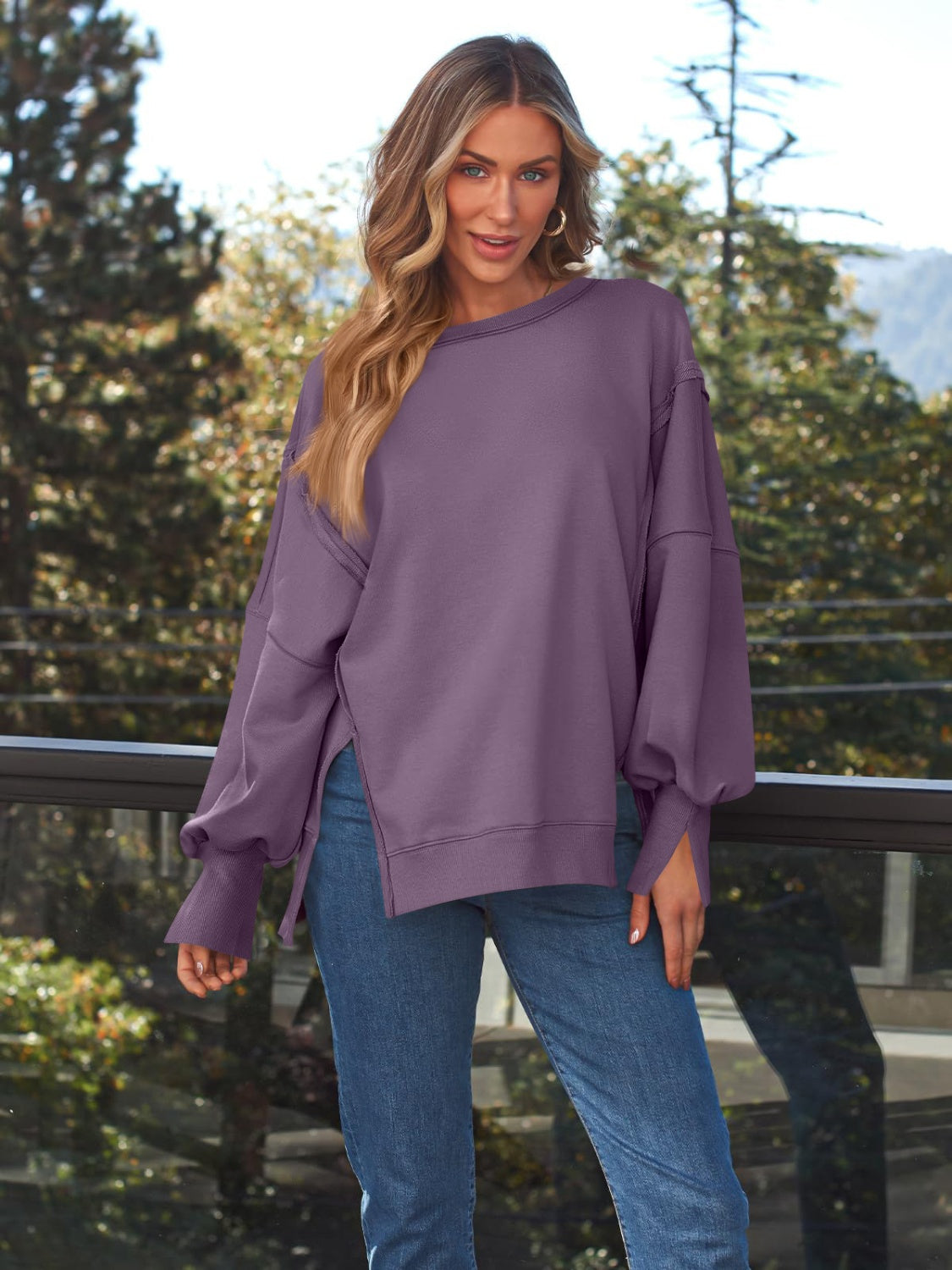 Slit Hem Sweatshirt Mauve