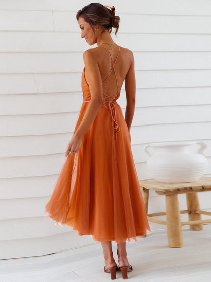 Sexy Backless Crisscross Midi Dress