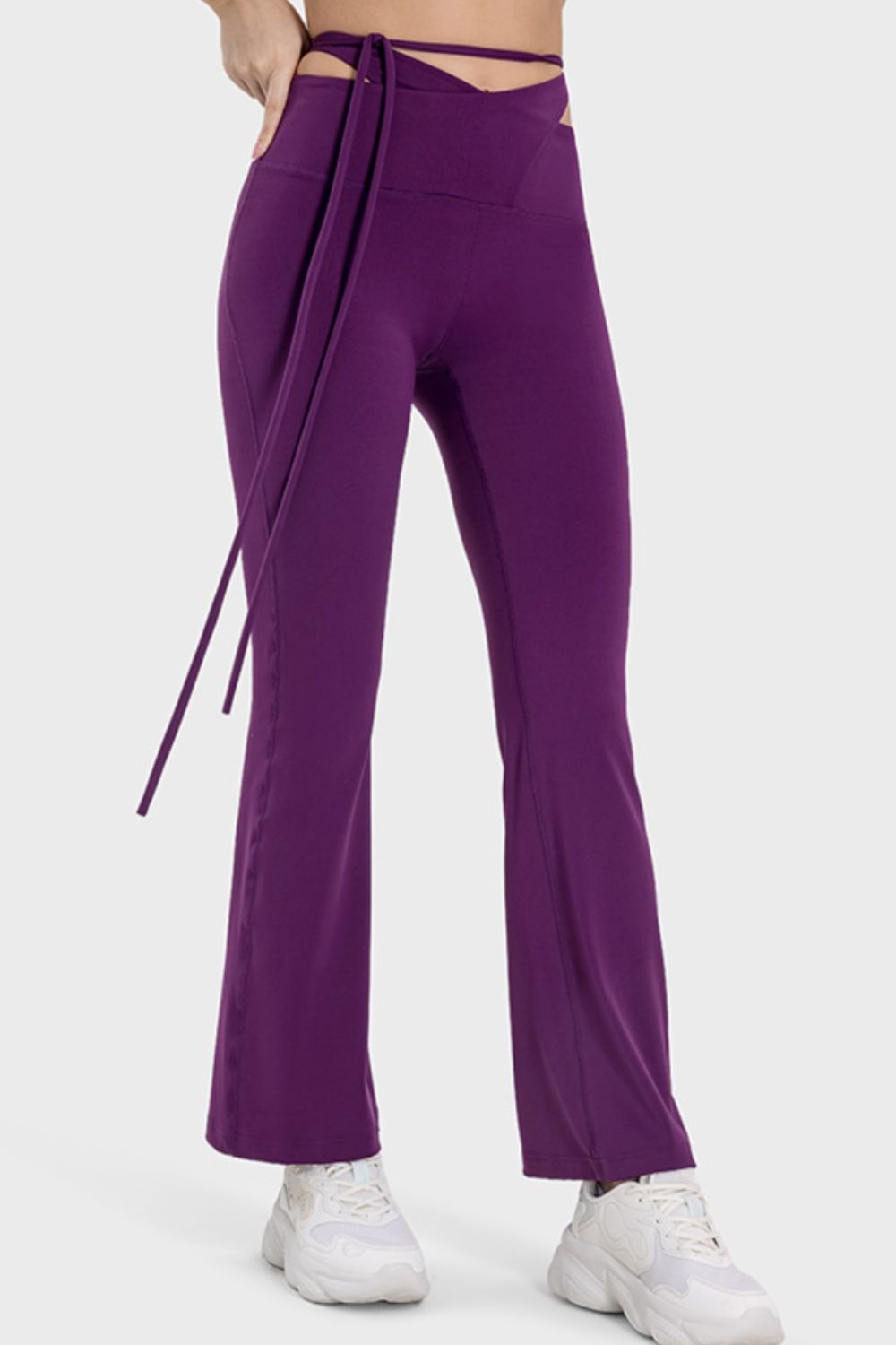 Tied Mid-Rise Waist Active Pants Deep Purple