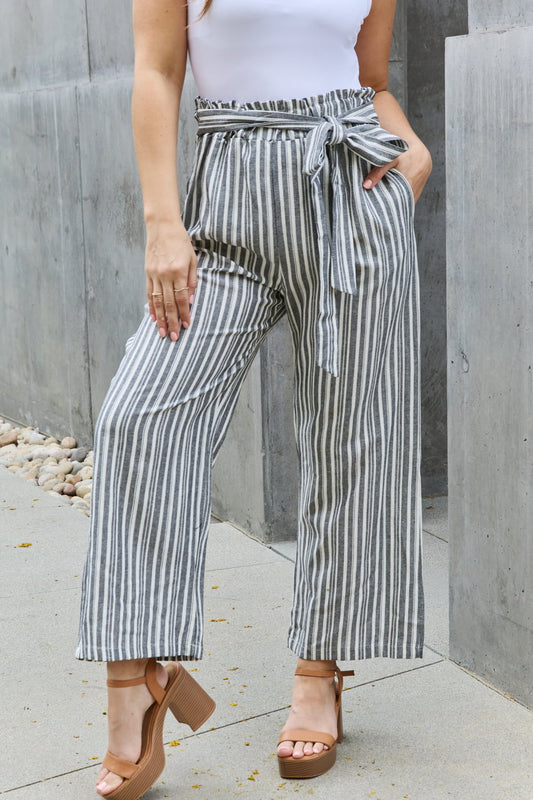 Heimish Find Your Path Full Size Paperbag Waist Striped Culotte Pants Stripe