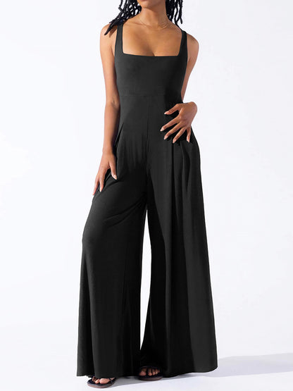 Square Neck Wide Strap Jumpsuit Black