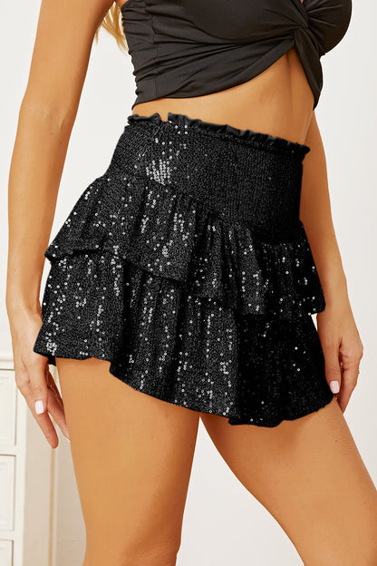 Sequin Layered Mini Skirt Black