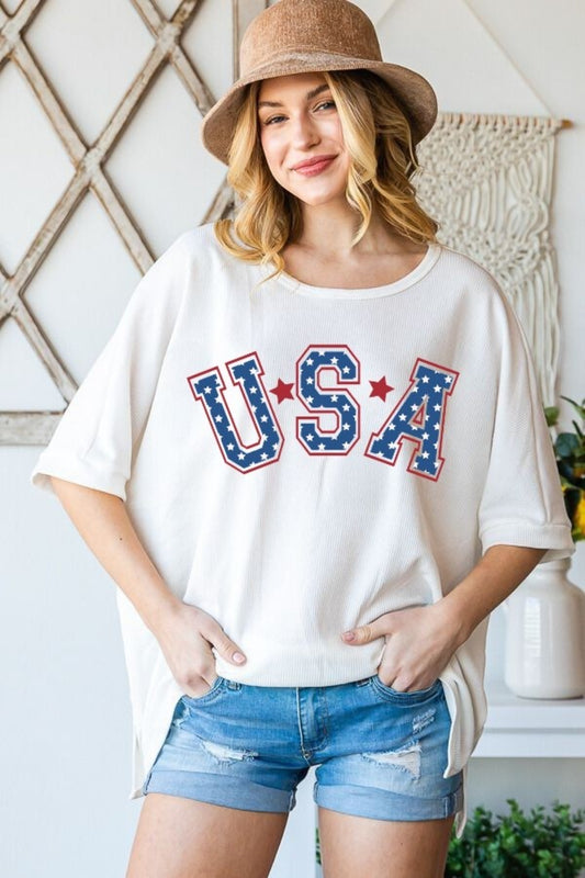 HOPELY USA Graphic Round Neck T-Shirt Star Usa In Off-White