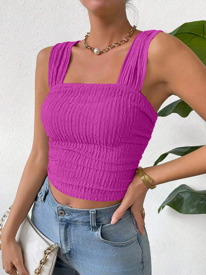 Textured Square Neck Wide Strap Tank Red-Violet