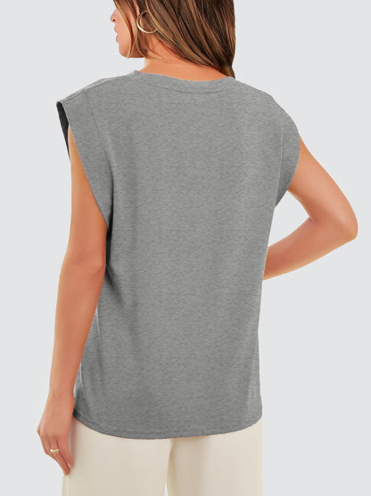 Classic Round Neck Cap Sleeve Top