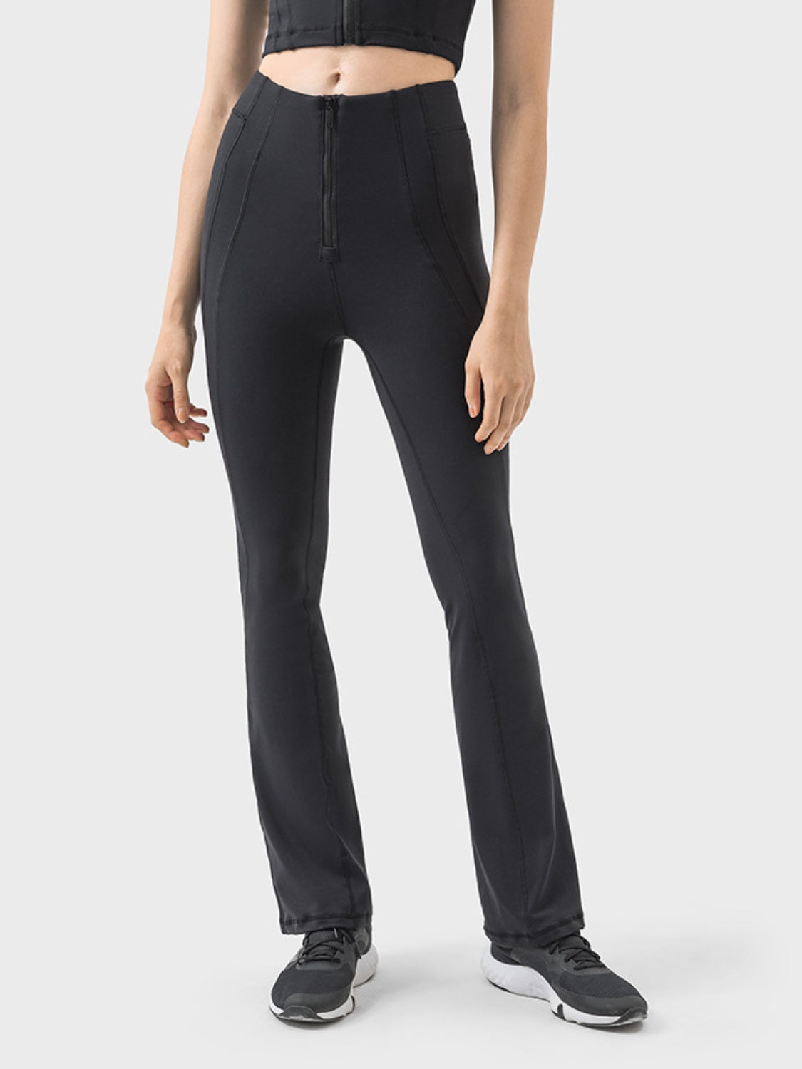 Zipper Detail High Waist Active Pants Black