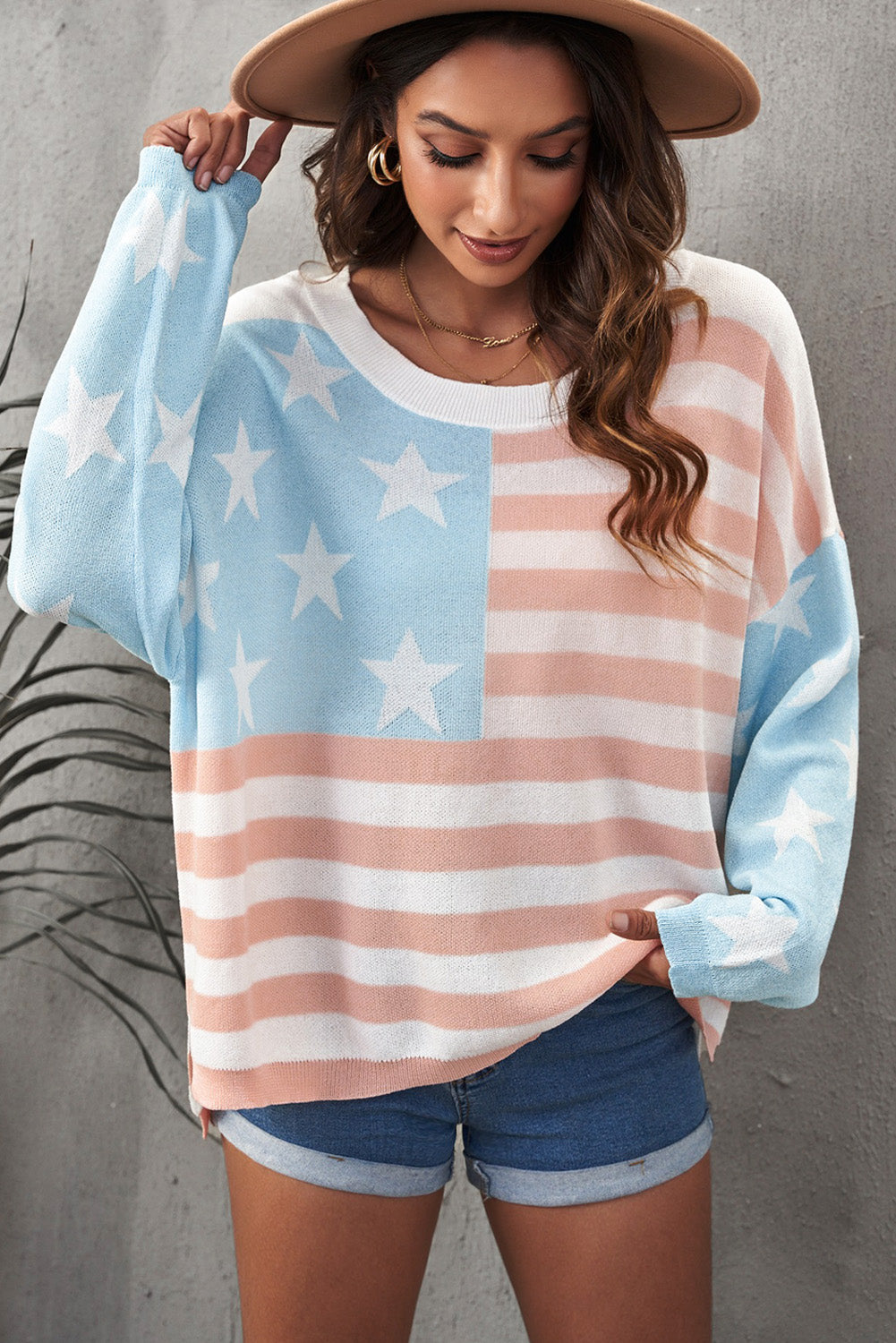 American Flag Relaxed Dolman Sleeve Sweater