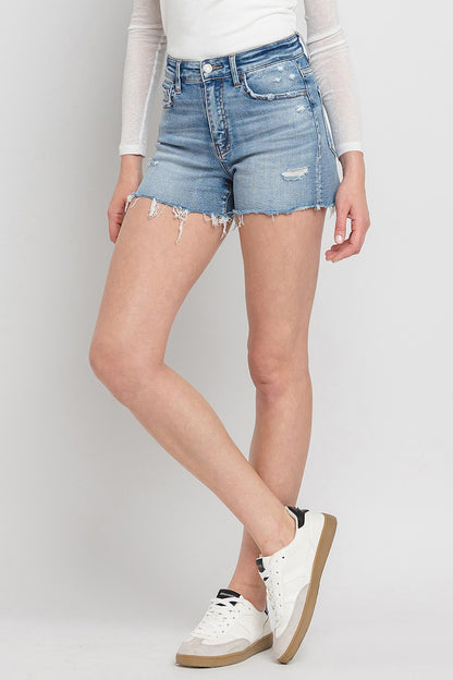 Vervet by Flying Monkey High Rise Denim Shorts Light