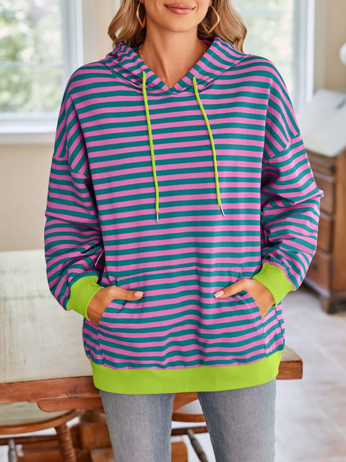 Striped Drawstring Hoodie