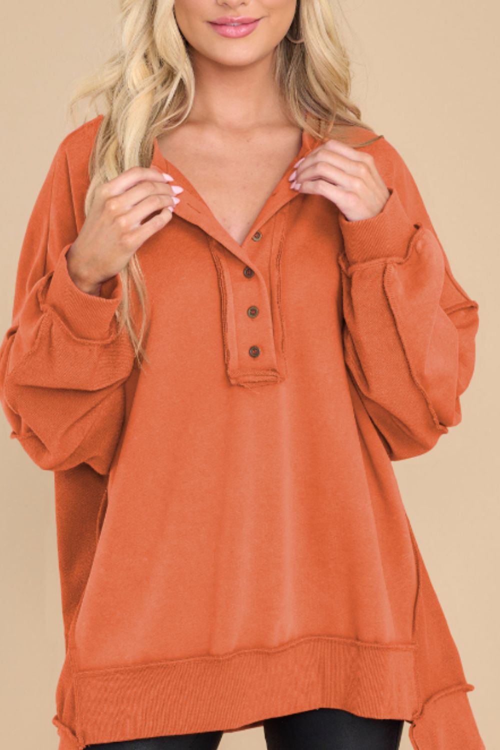 Exposed Seam Long Sleeve Sweatshirt Tangerine