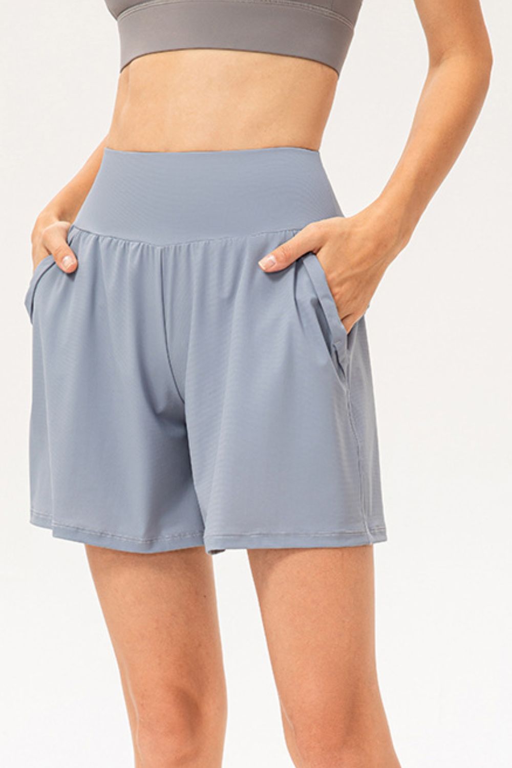 Pocketed Elastic Waist Active Shorts Light Blue