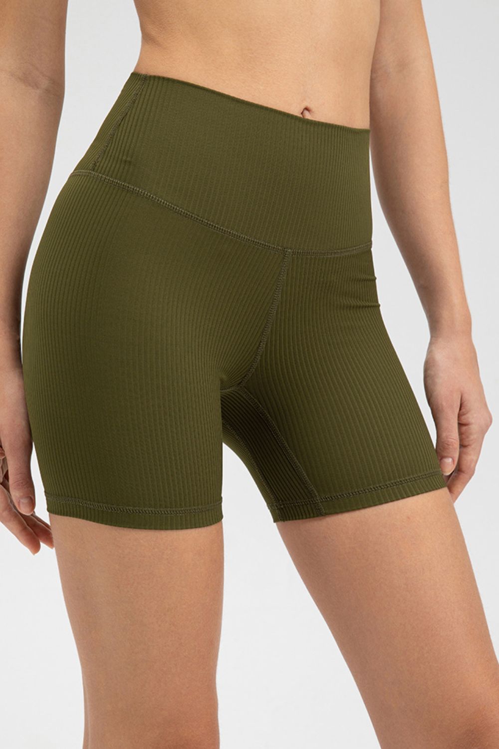 Wide Waistband Slim Fit Sports Shorts Army Green