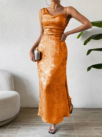 Elegant Asymmetrical Midi Dress Orange