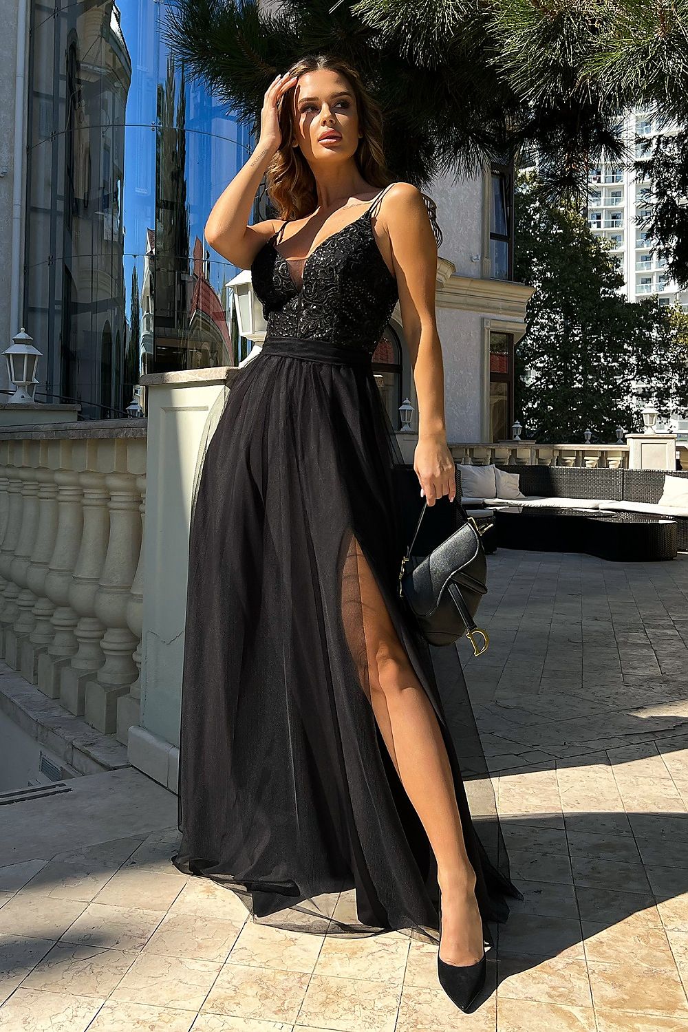 Elegant Heart Neckline Bridesmaid Dress black