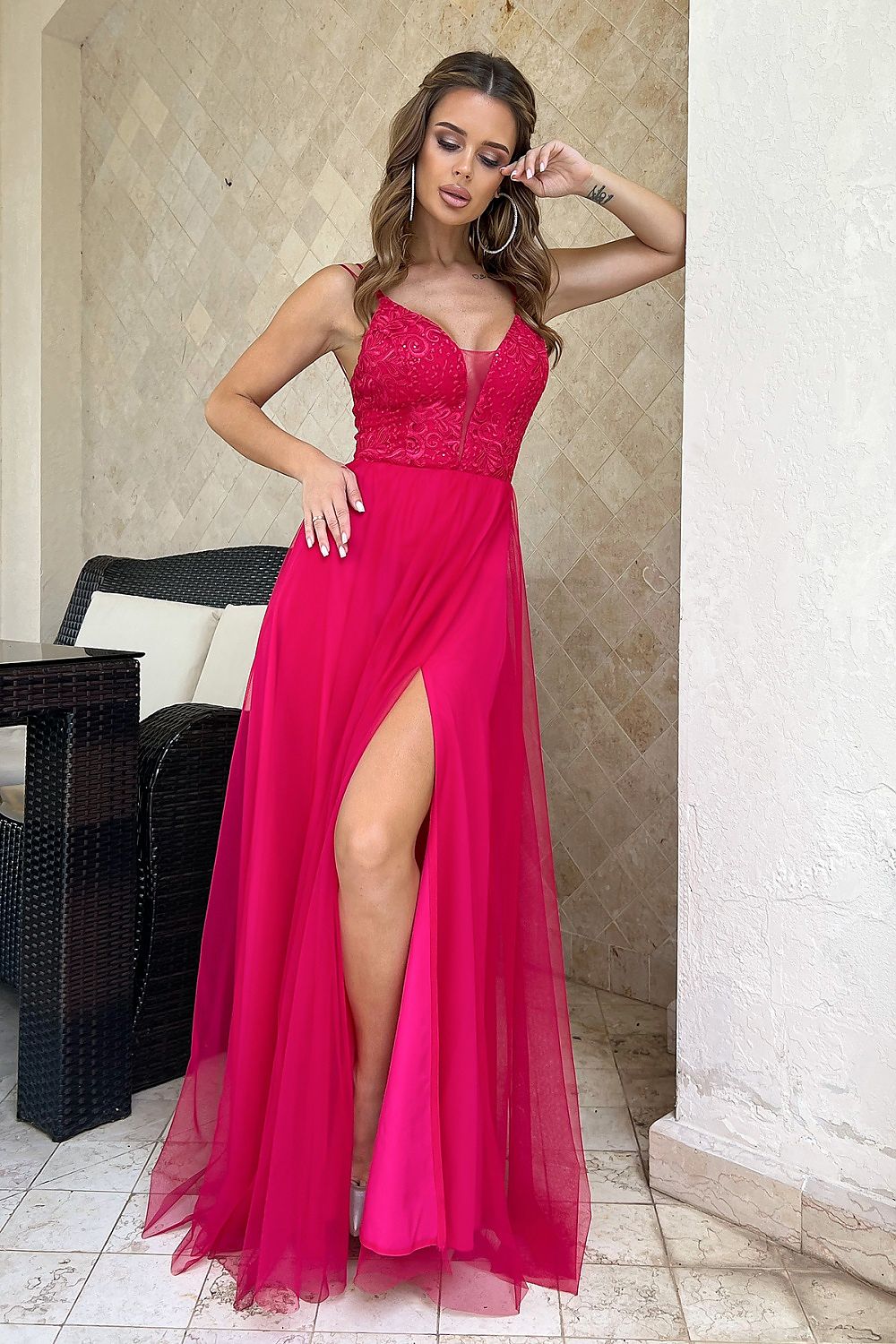 Elegant Heart Neckline Bridesmaid Dress pink