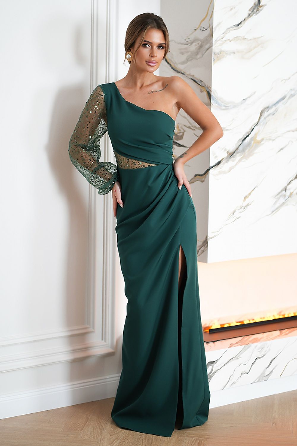 Asymmetrical Sequin Bridesmaid Dress green