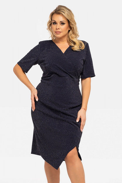 Plus Size Draped Wrap Dress navy blue