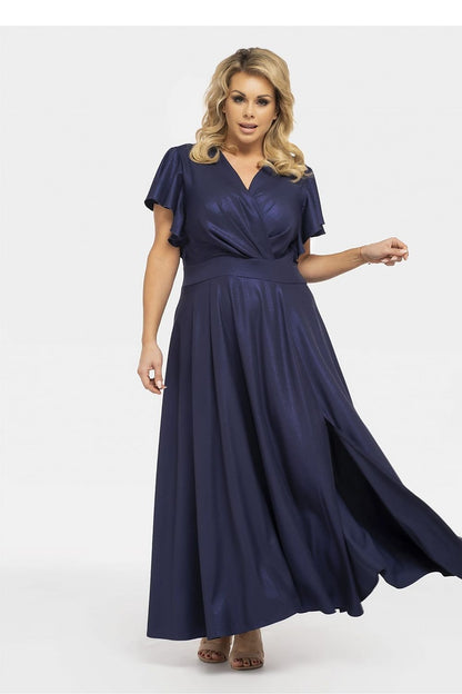 Plus Size Maxi Dress with Slit navy blue