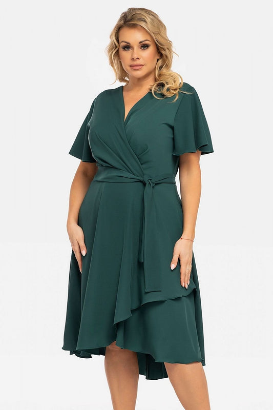 Plus Size Wrap Dress with Asymmetrical Hem green