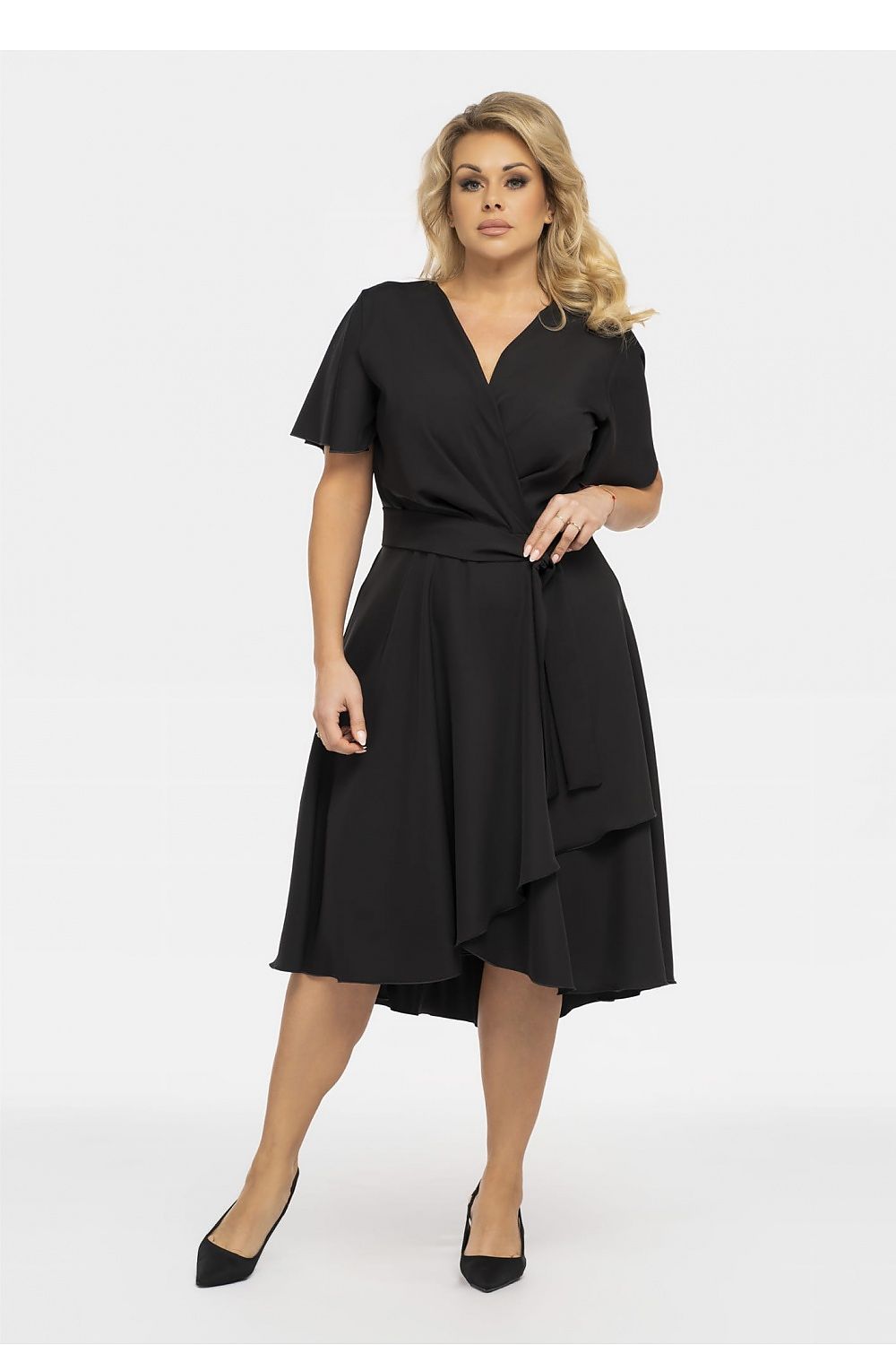 Plus Size Wrap Dress with Asymmetrical Hem