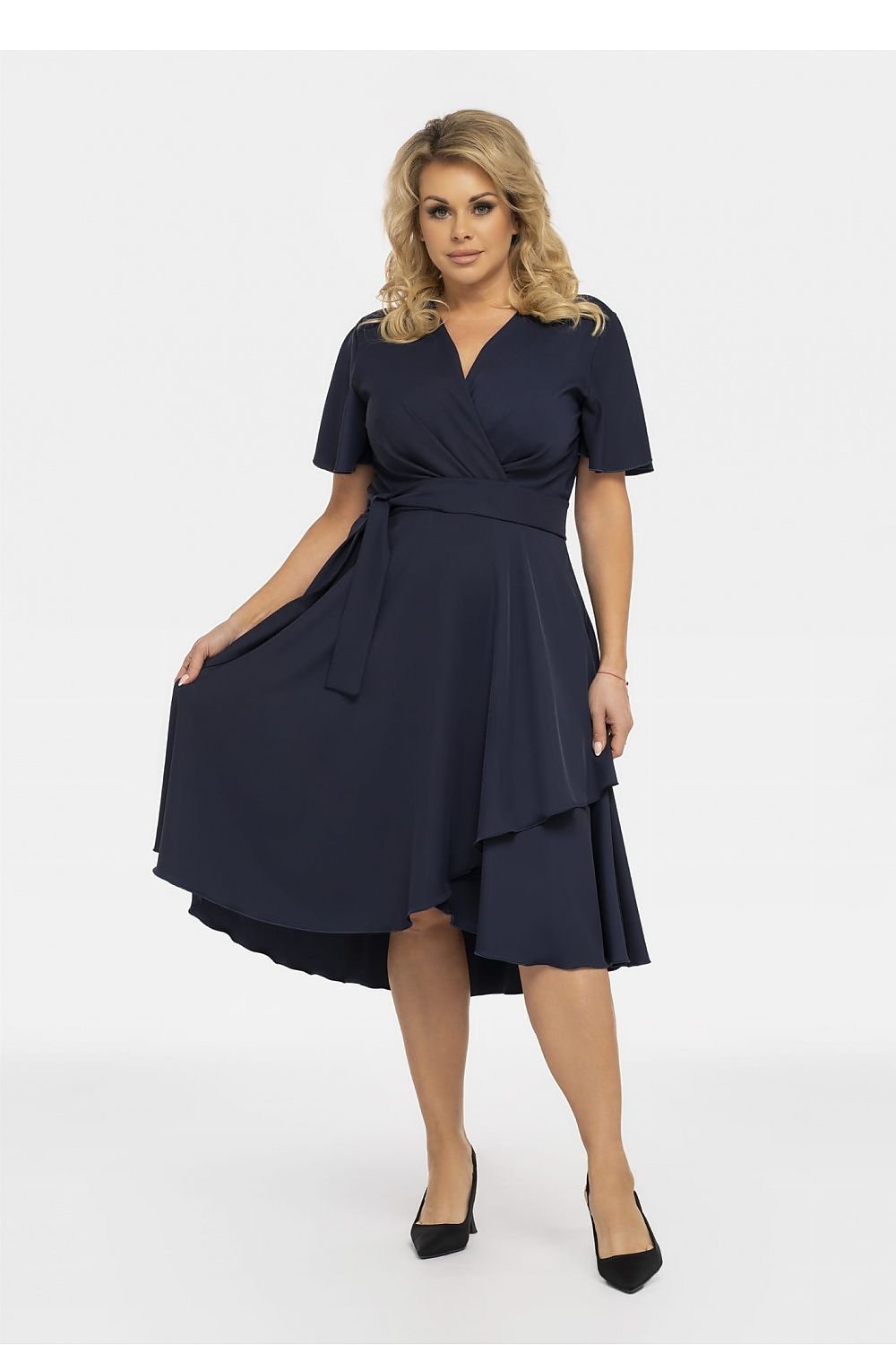 Plus Size Wrap Dress with Asymmetrical Hem