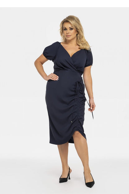 Plus Size Pencil Dress with Slit navy blue