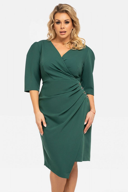 Plus Size Wrap Dress with 3/4 Sleeves green