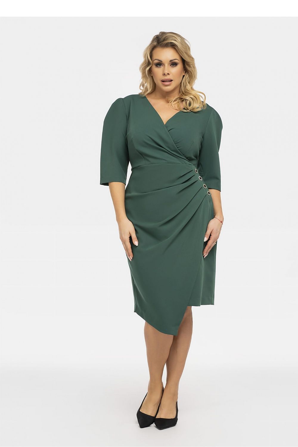 Plus Size Wrap Dress with 3/4 Sleeves