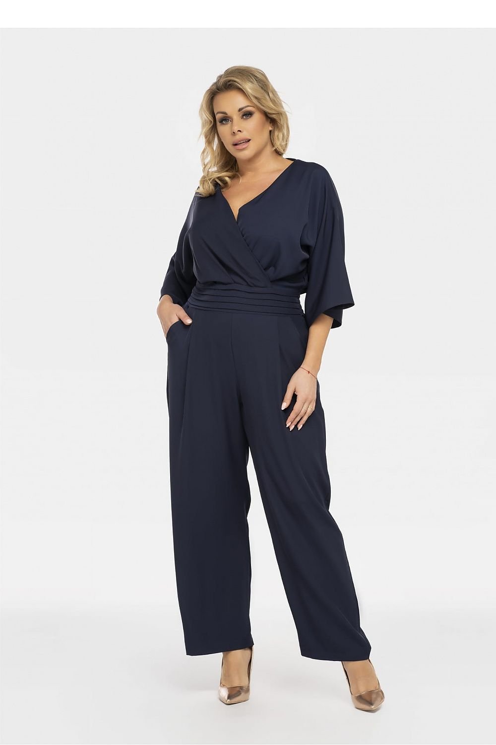 Plus Size Wrap Jumpsuit navy blue