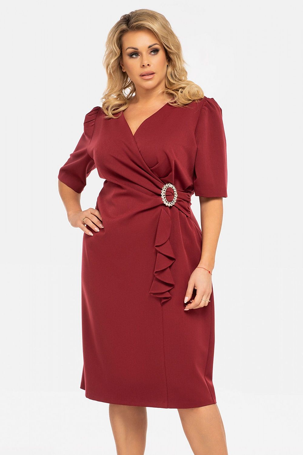 Plus Size Wrap Pencil Dress red