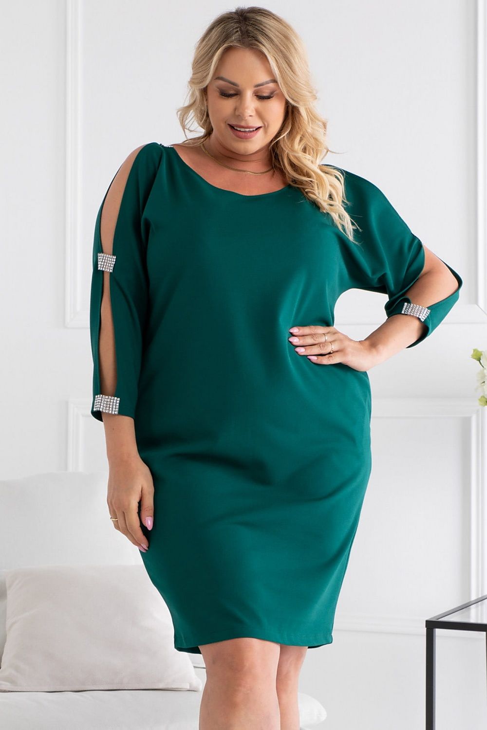 Plus Size Split Sleeve Dress green 2