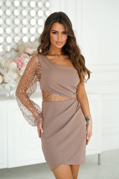 Asymmetrical Sequin Bridesmaid Dress brown