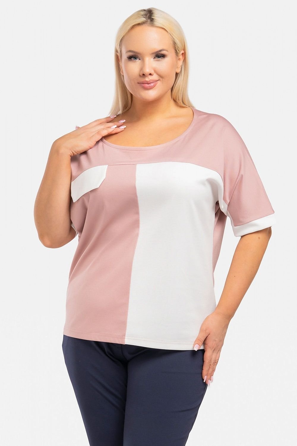 Plus Size Two-Tone Blouse pink