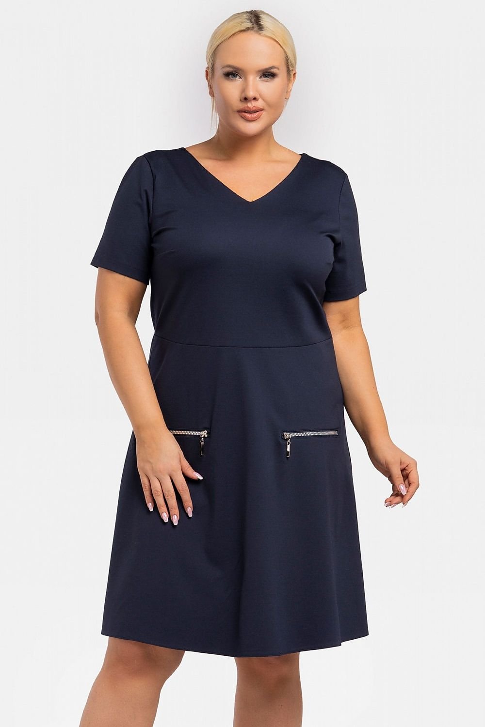 Plus Size Trapeze Knit Dress navy blue