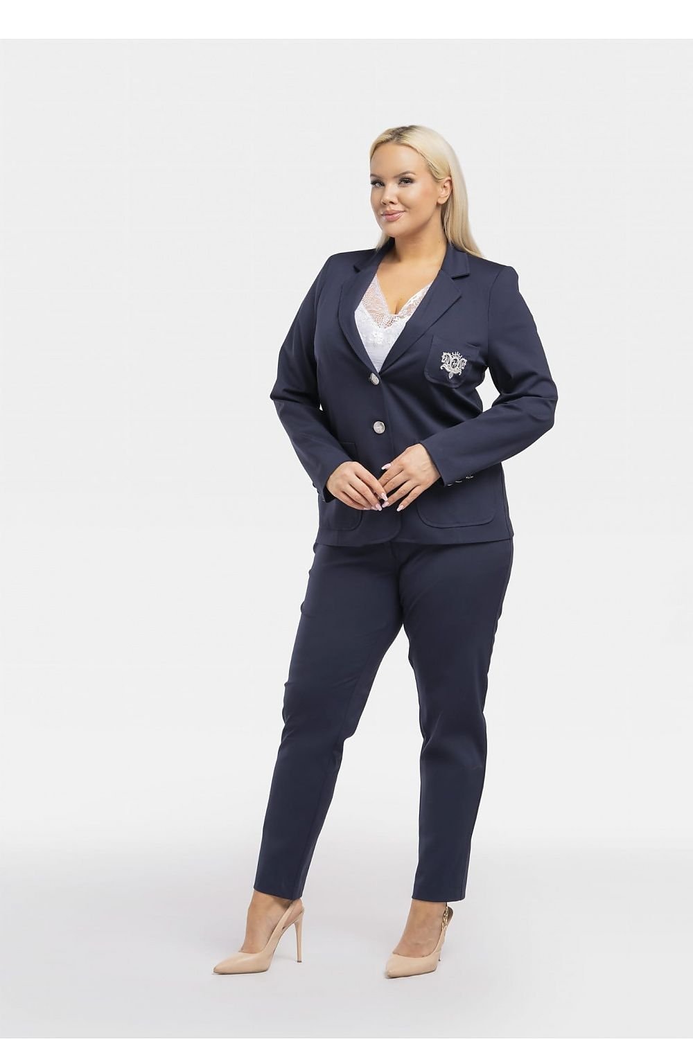 Plus Size Slim-Fit Jacket with Decorative Applique