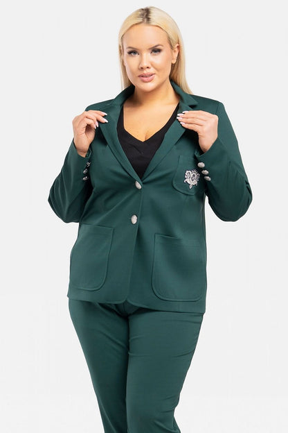 Plus Size Slim-Fit Jacket with Decorative Applique green