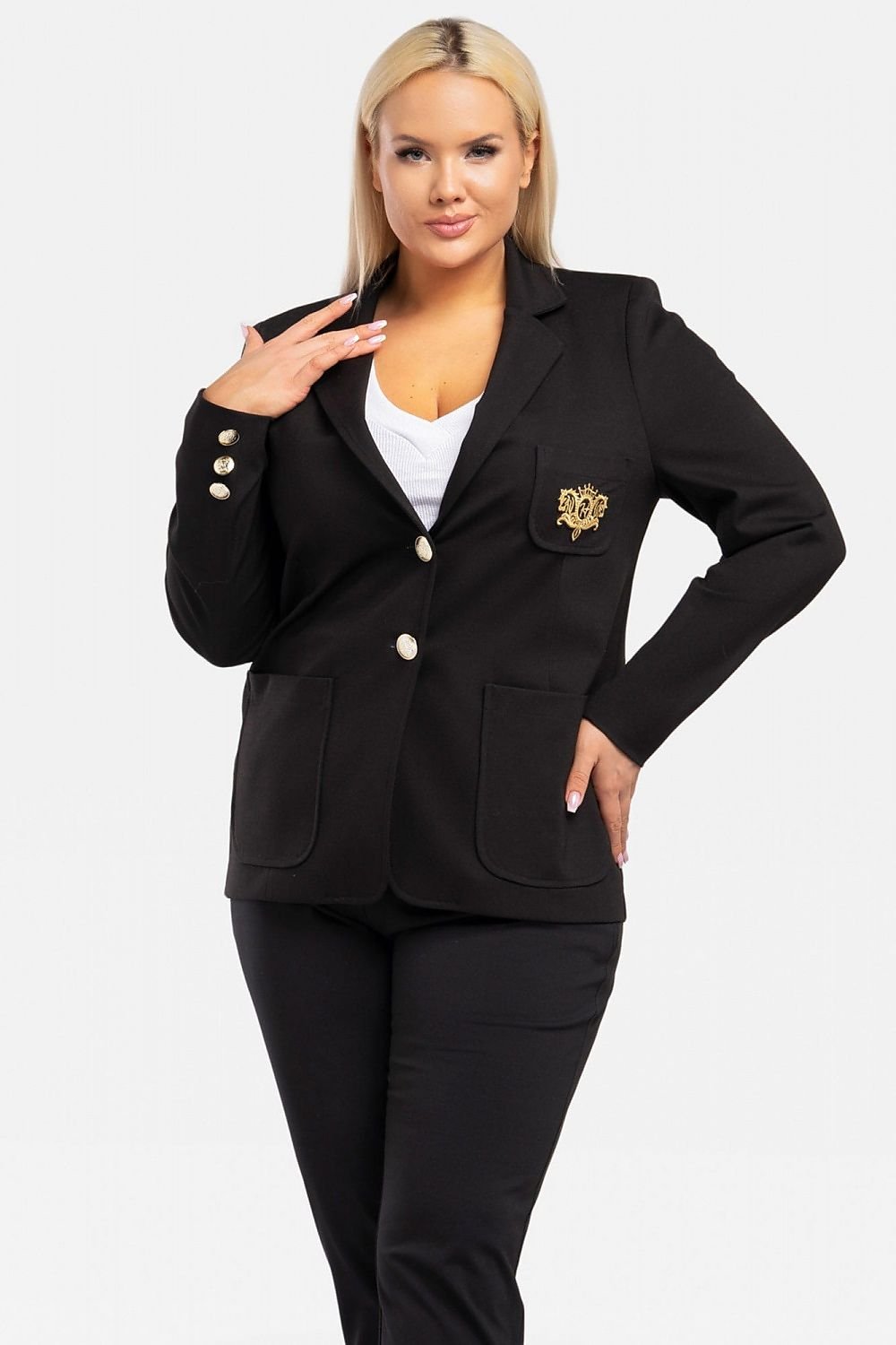 Plus Size Slim-Fit Jacket with Decorative Applique black