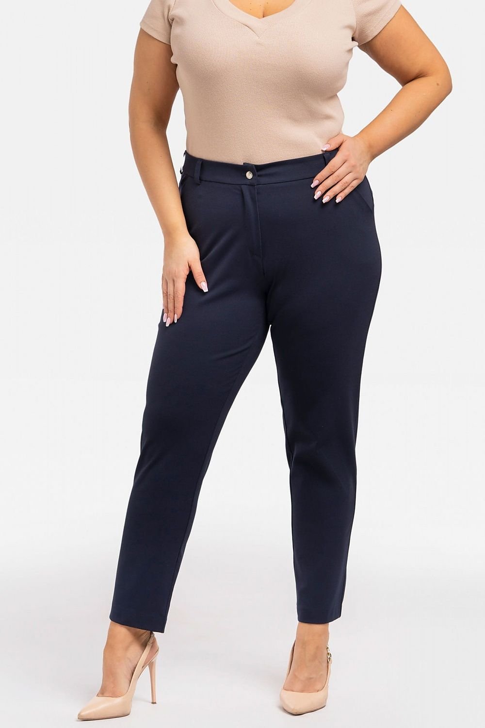 Plus Size Knit Formal Pants navy blue