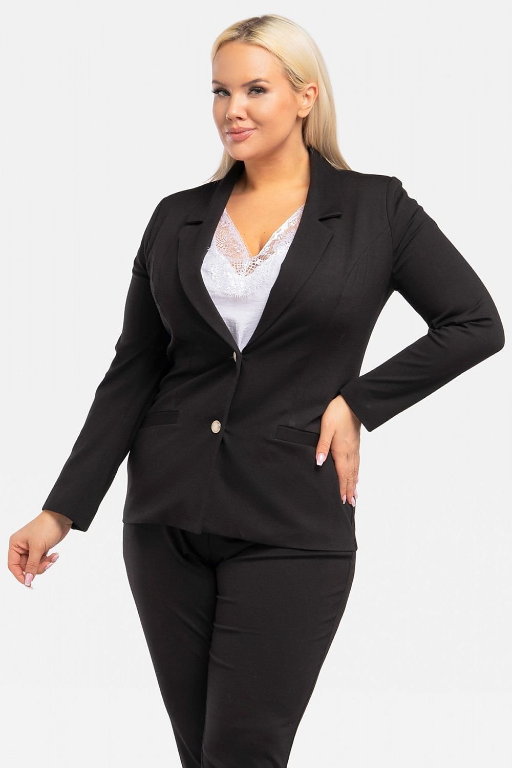 Plus Size Elegant Jacket with Decorative Buttons black