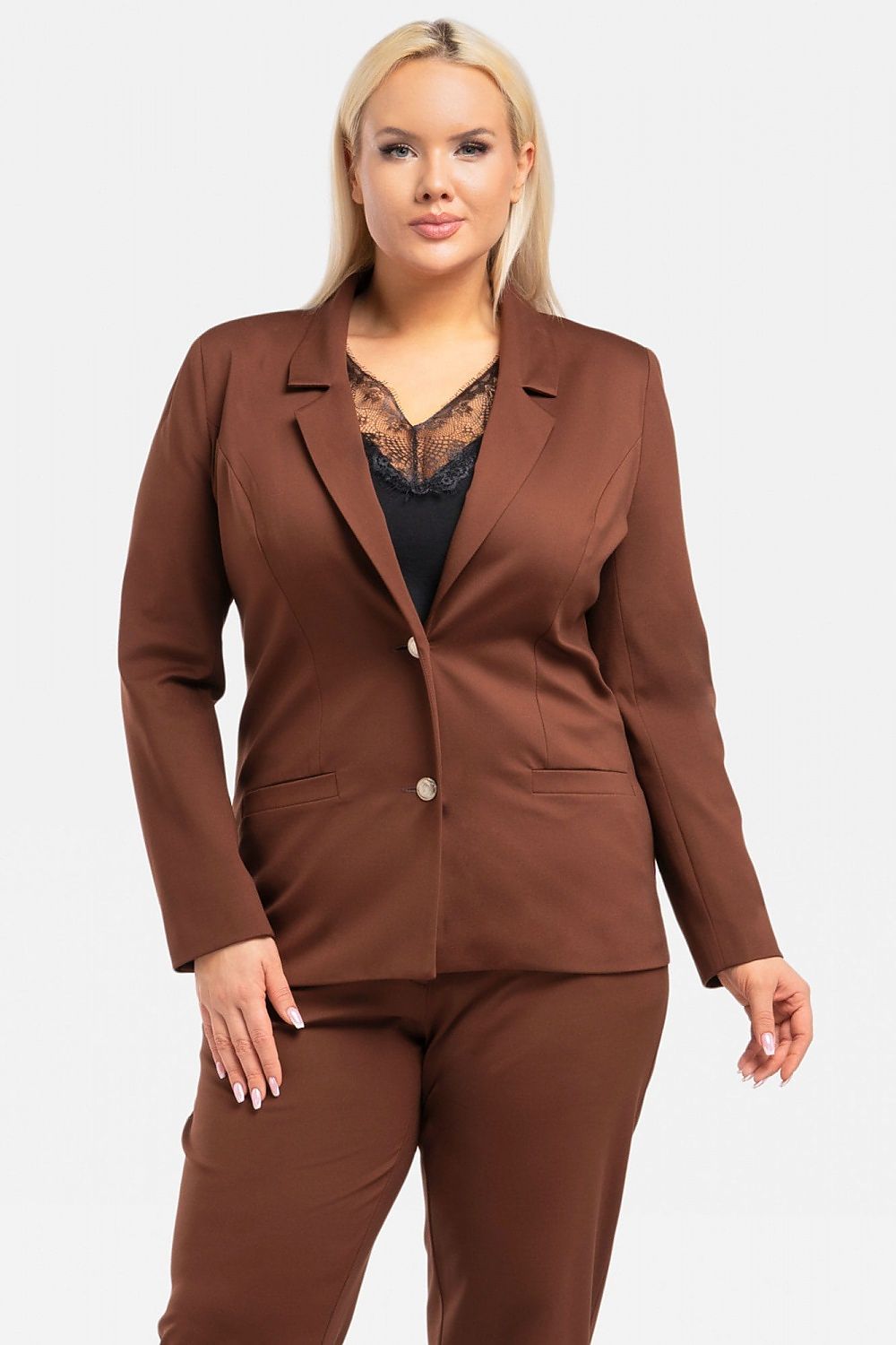 Plus Size Elegant Jacket with Decorative Buttons beige