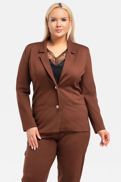 Plus Size Elegant Jacket with Decorative Buttons beige