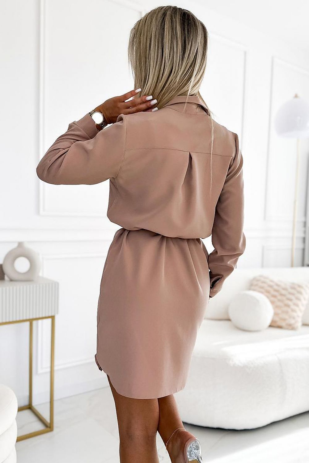 Beige Shirt Dress with Pockets