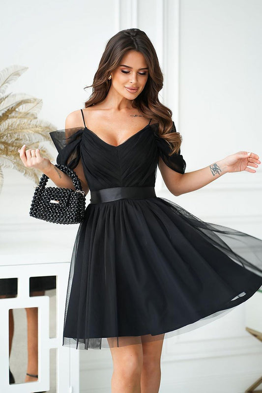 Elegant Spanish-Style Bridesmaid Dress with Plunging Sleeves black