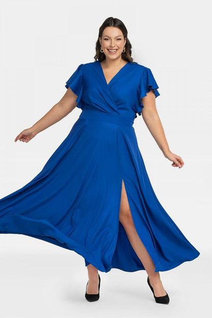 Plus Size Maxi Dress with Slit blue