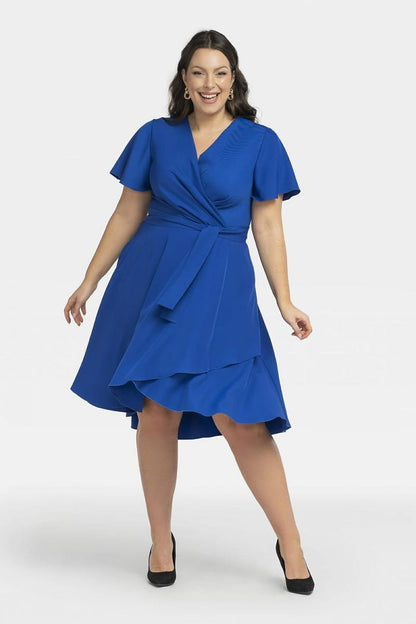 Plus Size Wrap Dress with Asymmetrical Hem