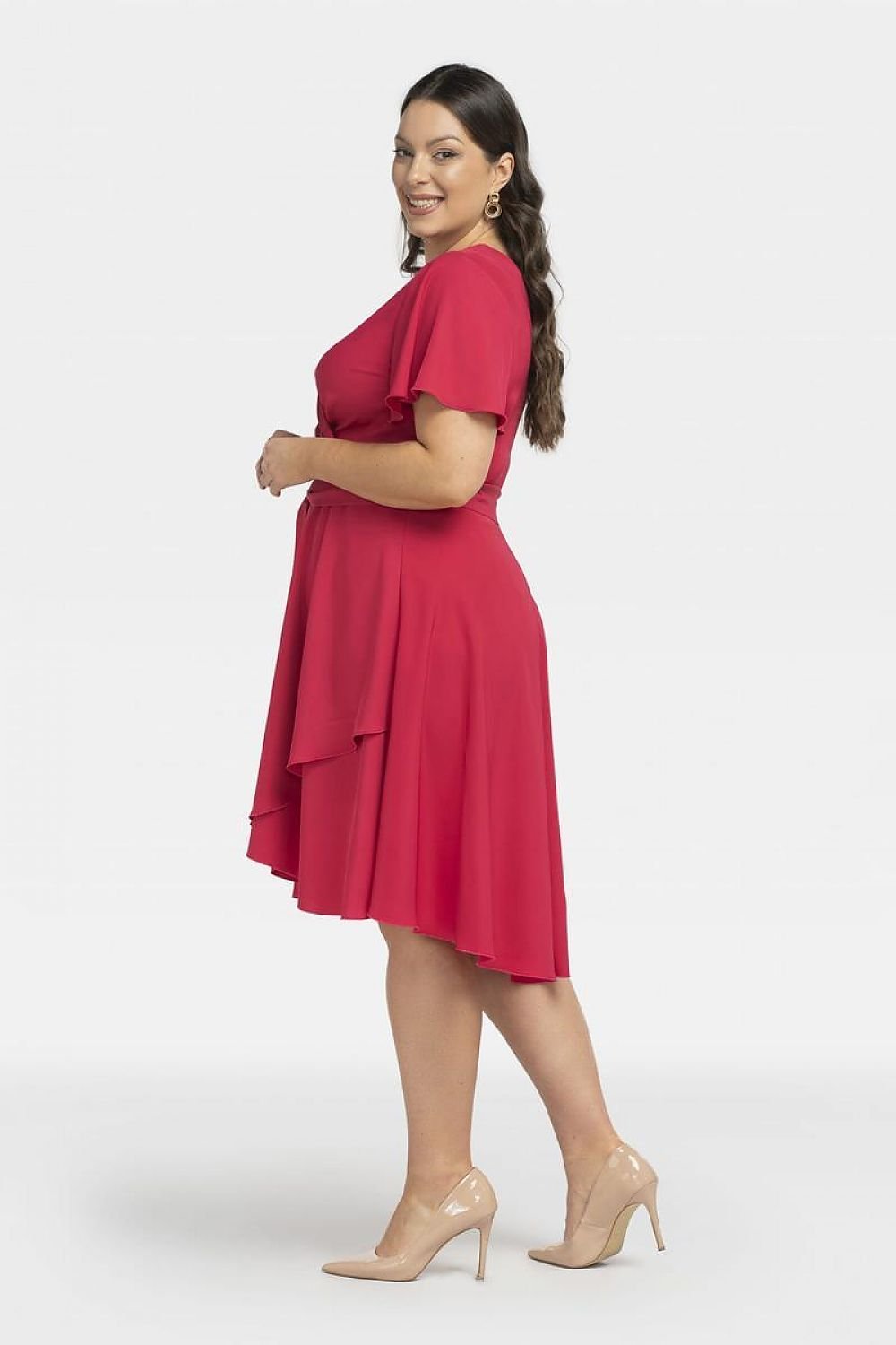 Plus Size Wrap Dress with Asymmetrical Hem