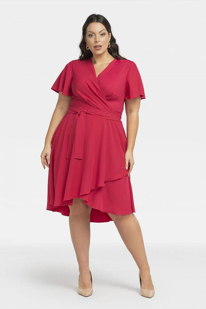 Plus Size Wrap Dress with Asymmetrical Hem