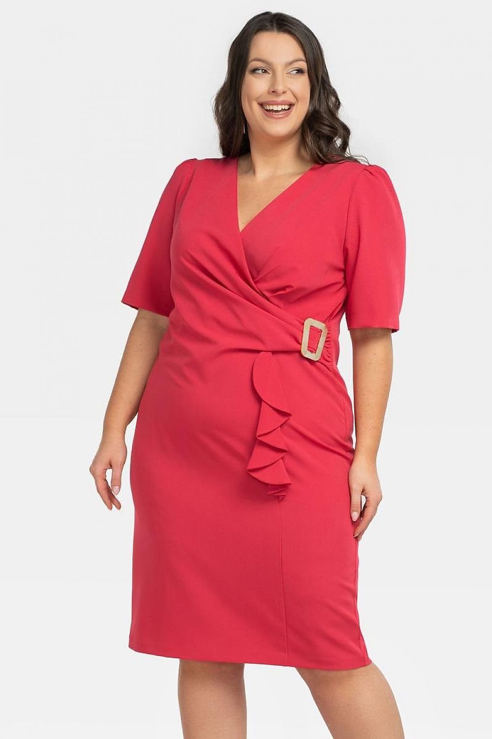 Plus Size Wrap Pencil Dress red 2