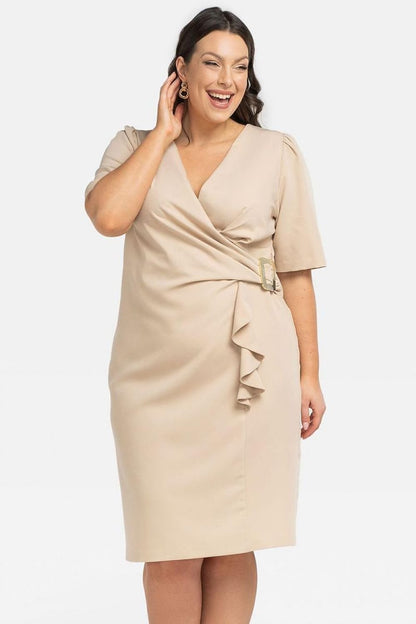 Plus Size Wrap Pencil Dress beige